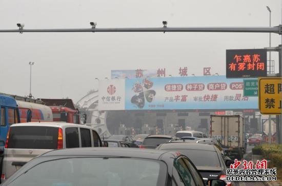 图为苏嘉杭苏州城区收费站车辆在排队过站。王思哲 摄